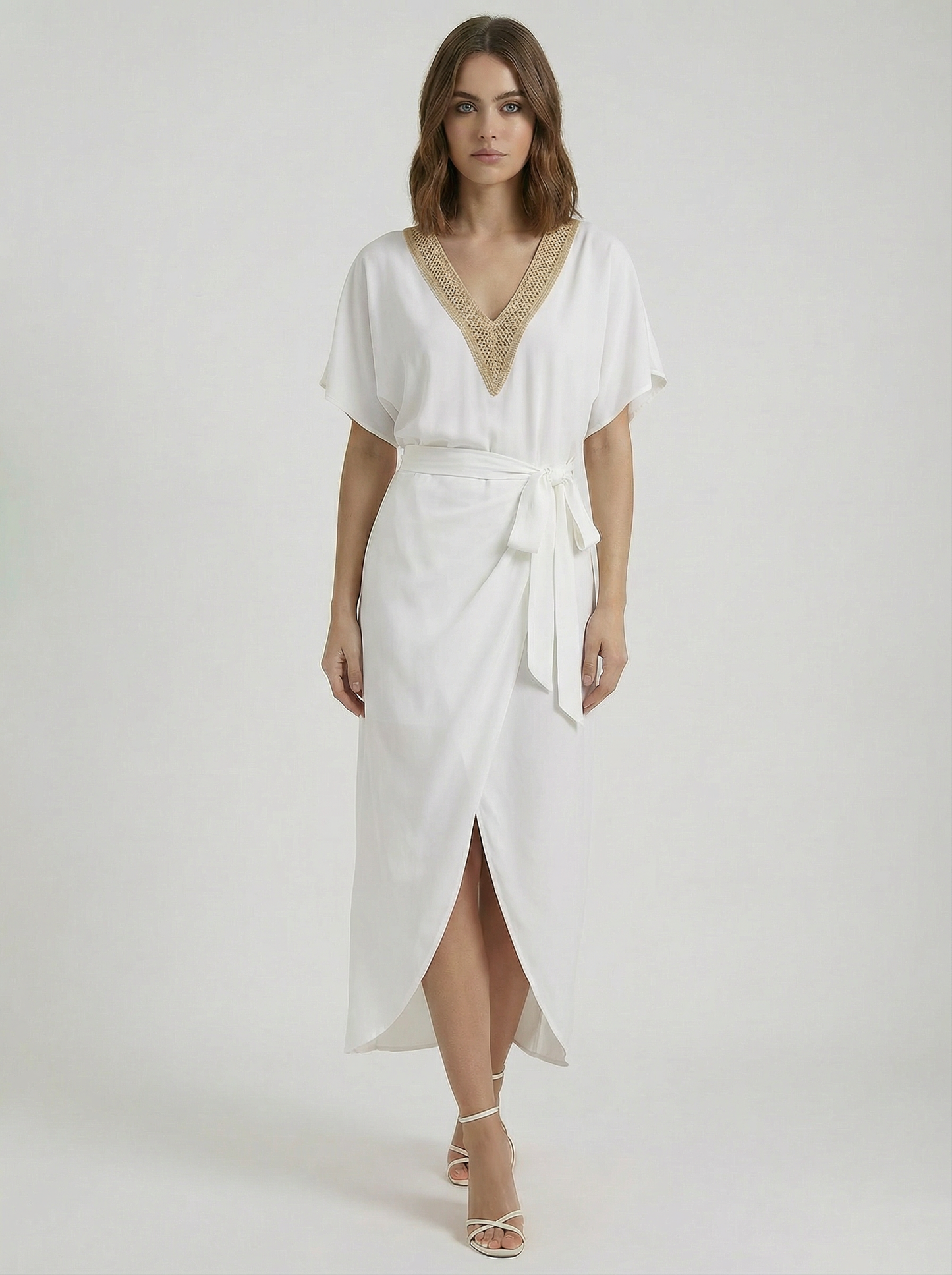 Soft Drape V-Neck Midi Dress