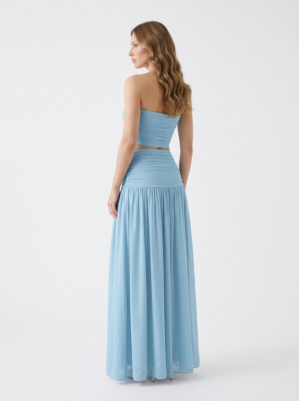 Strapless Bandeau Top & Pleated Skirt Two Piece Set