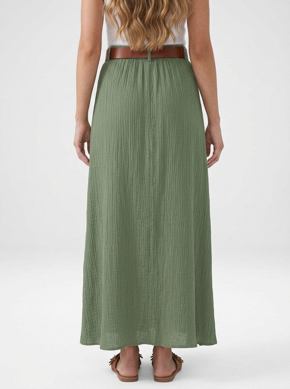 Lightweight Button Front Maxi Skirt