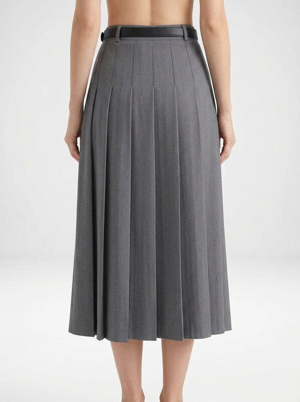 Vintage Pleated Midi Skirt with Belt
