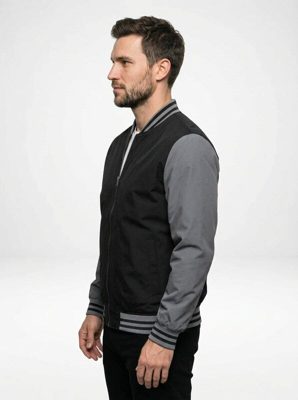 Men’s Color Block Striped Trim Bomber Jacket
