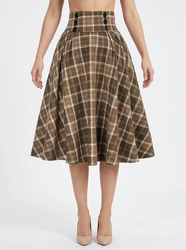 Plaid Midi Skirt A Line Silhouette