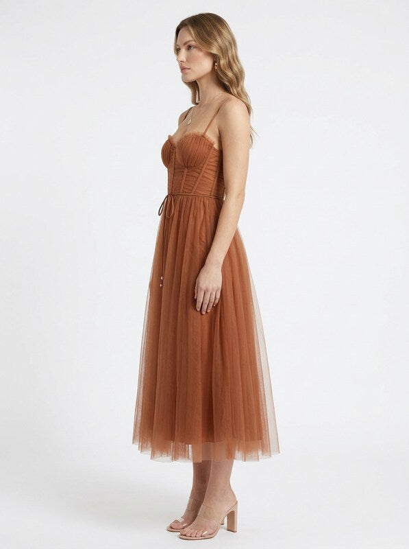Corset Bodice Chiffon Midi Dress