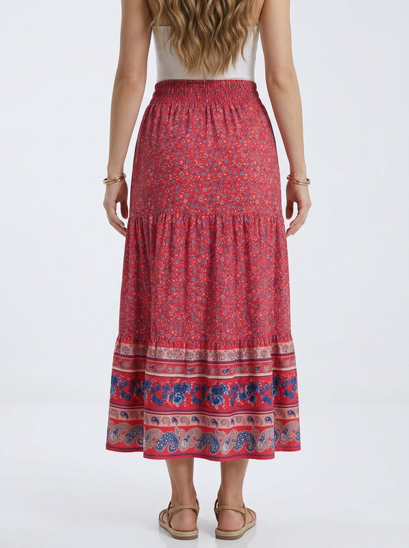 Bohemian Floral Tiered Midi Skirt