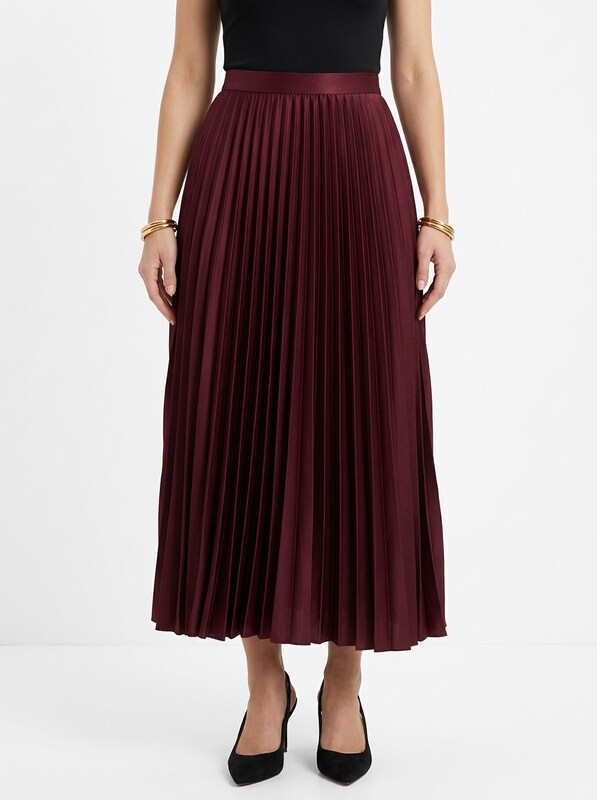 Women's Satin Pleated High Waist Midi Skirt