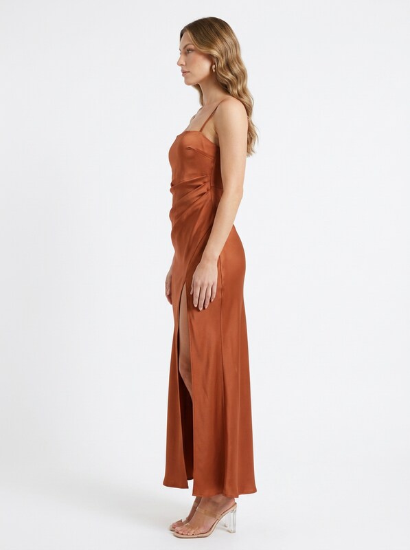 Satin Slip Thigh High Slit Maxi Cocktail Dress