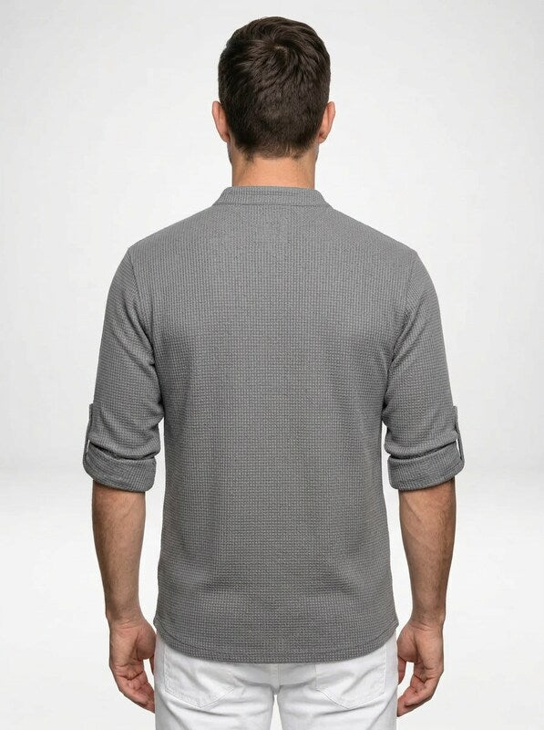 Men’s Lightweight Long-Sleeve Henley with Buttoned Placket