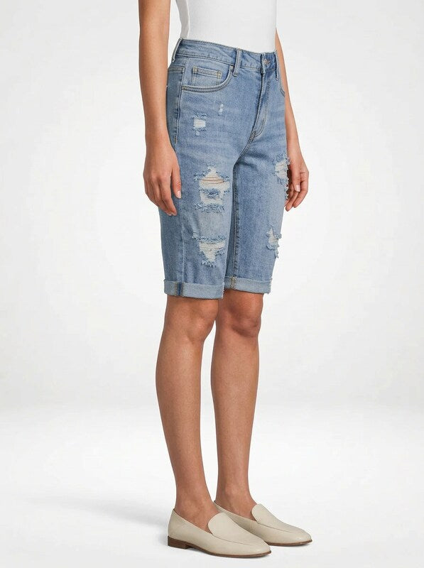 High Stretch Denim Jeans Shorts for Women Mid-Length Cut
