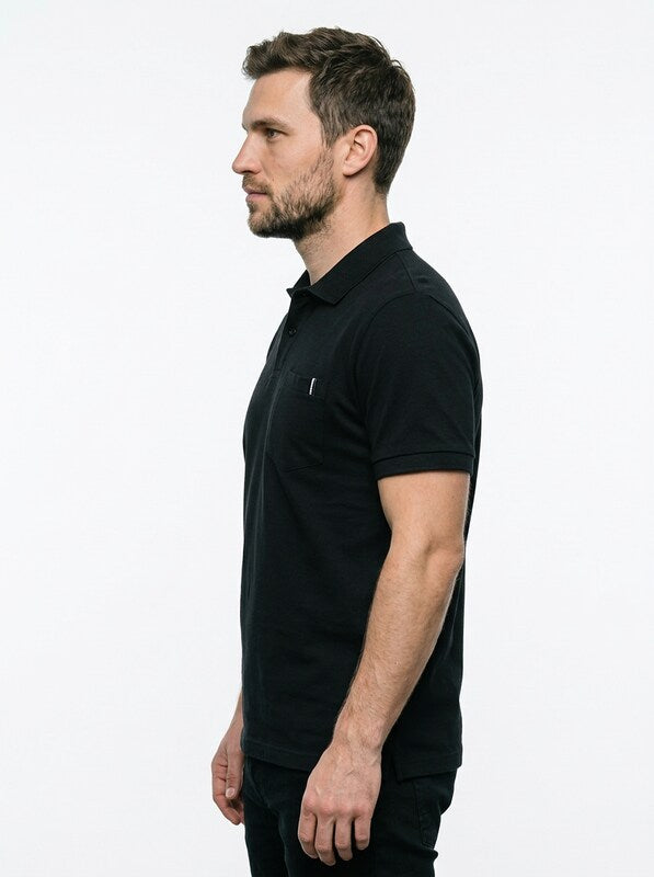 Men’s Solid Color Short-Sleeve Polo Shirt Featuring Chest Pocket