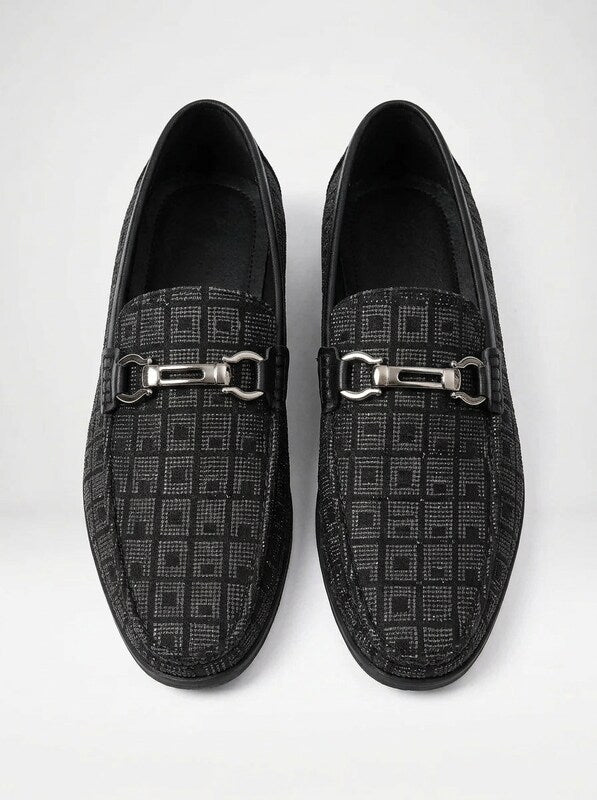 Men’s Chain Detail Slip On Plaid Loafers