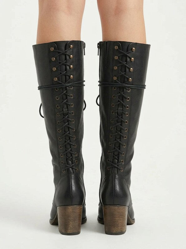 Women’s Lace-Up Knee High Block Heel Boots