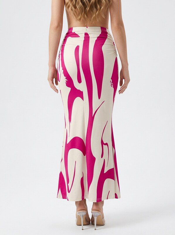 Printed Pleated Ruched Maxi Skirt