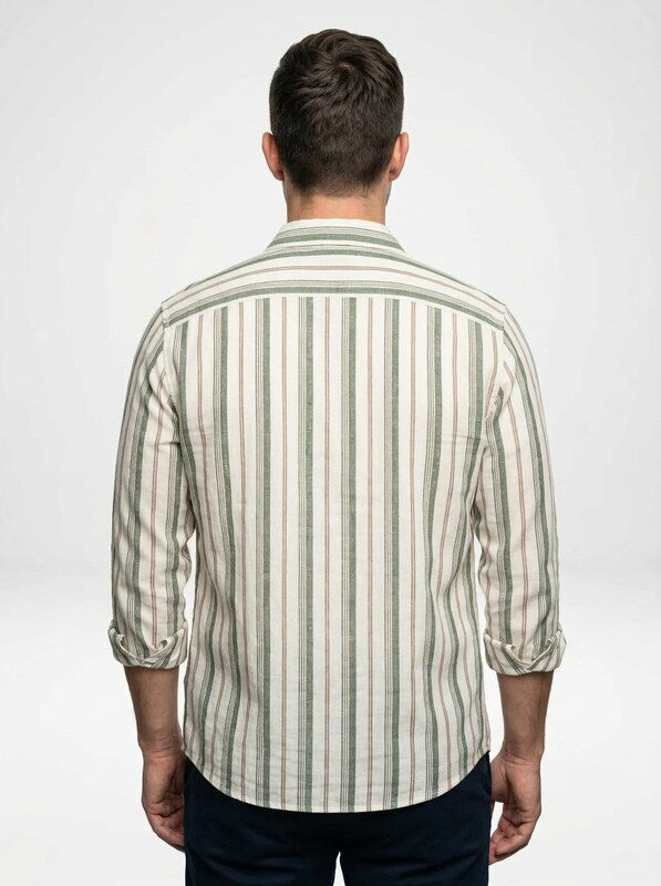 Men’s Lightweight Linen Stripe Button Down Shirt