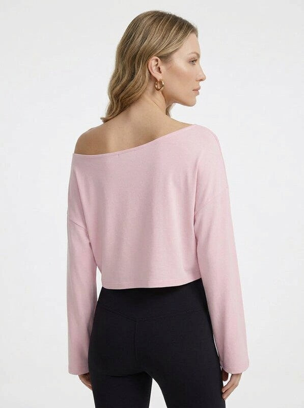 Women's Minimalist Batwing Sleeve Cold Shoulder Crop Blouse