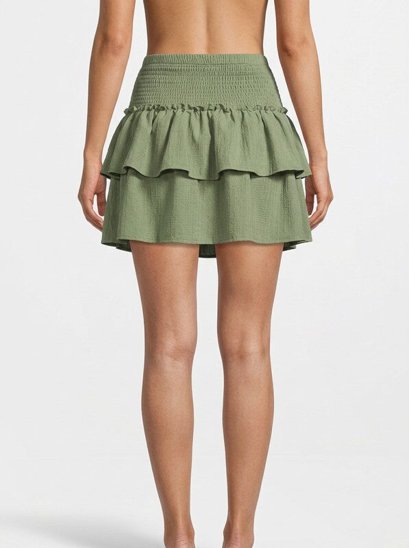 Layered Ruffle Elastic Waist Mini Skirt