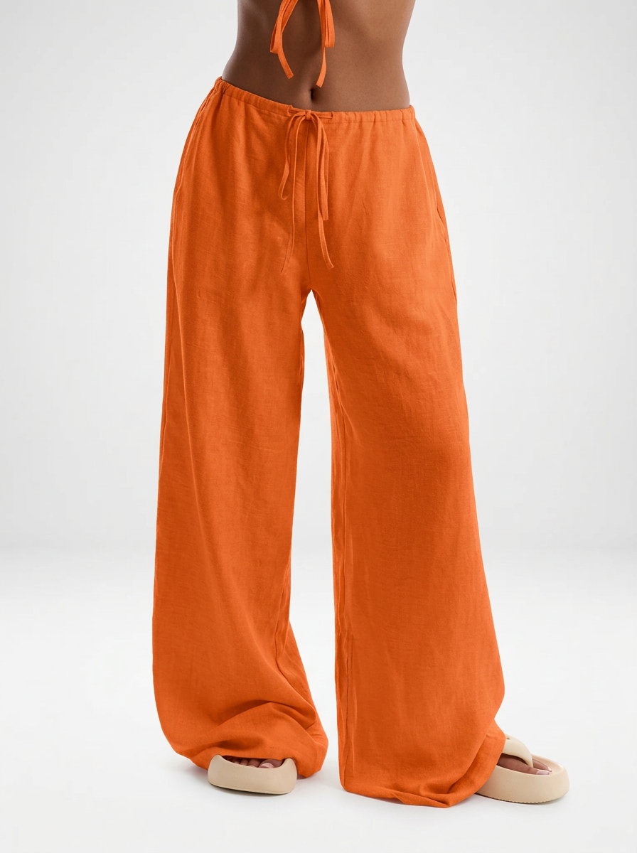 Women's Linen Front Tie Beach Trousers