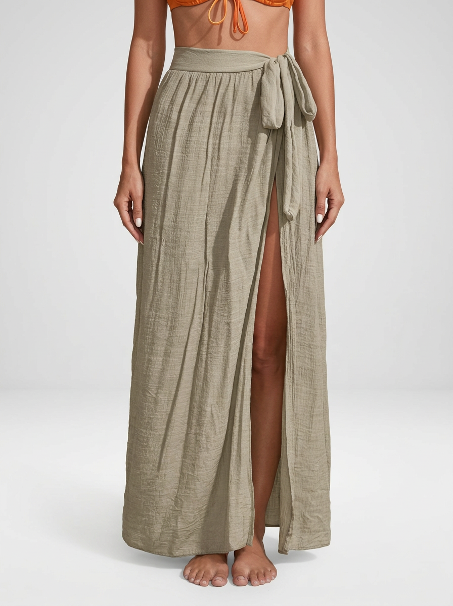 Knot Waist Beach Cover Up Maxi Skirt