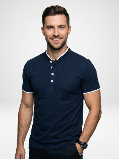 Men’s Short Sleeve Minimalist Button-Up Polo Shirt