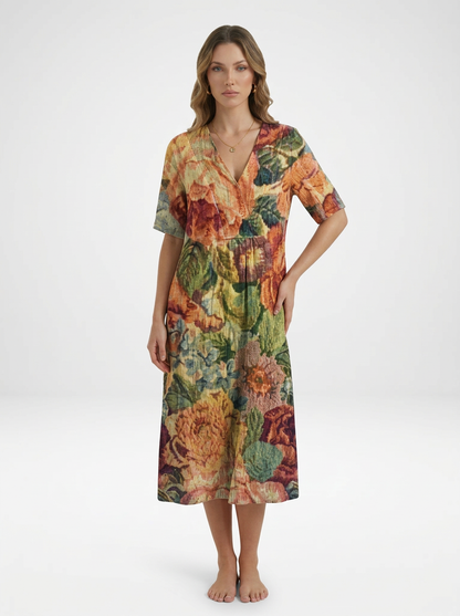 V-Neck Floral Beach Summer Midi Dress