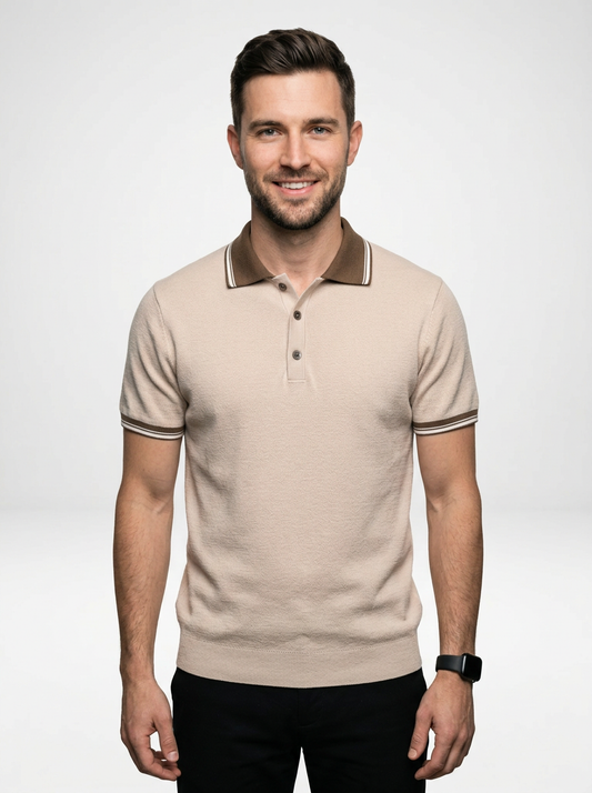 Men’s Short Sleeve Knit Polo Shirt with Colorblock Design