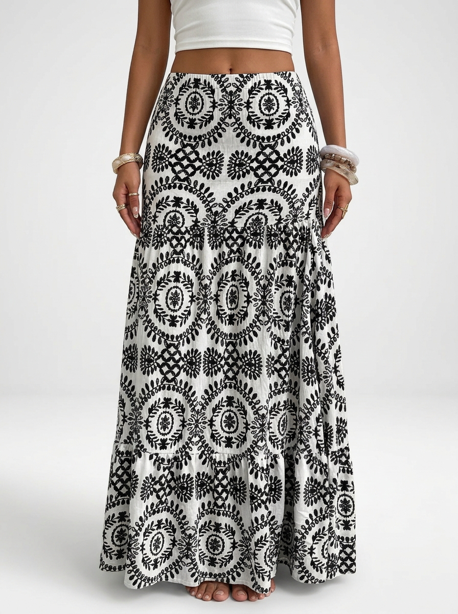 All-Over Print Midi Skirt