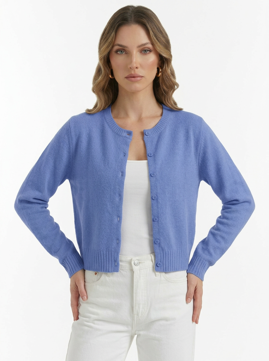 Women's Minimalist Long Sleeve Crew Neck Knit Cardigan