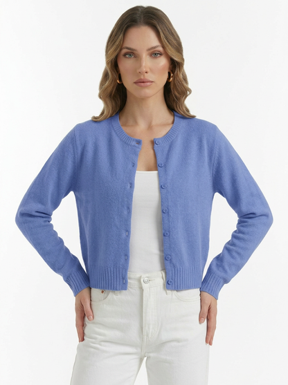 Women's Minimalist Long Sleeve Crew Neck Knit Cardigan