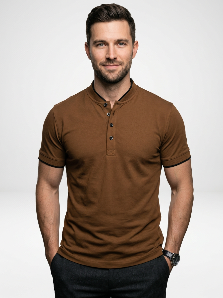 Men’s Short Sleeve Minimalist Button-Up Polo Shirt