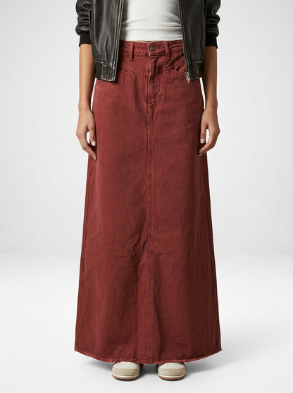 Women's High Waist Straight Fit Denim Maxi Skirt