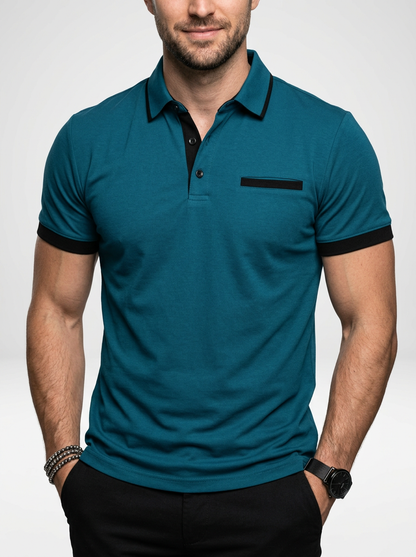 Elegant Contemporary Men’s Color Block Short-Sleeve Polo Shirt