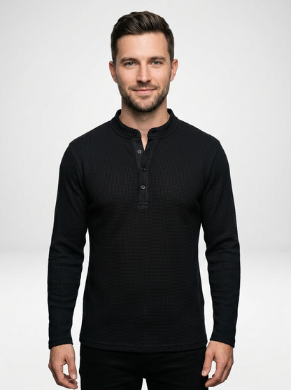 Men’s Lightweight Long-Sleeve Henley with Buttoned Placket