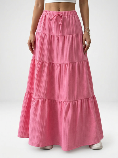 High-Waist Tie-Ruffled Maxi Skirt