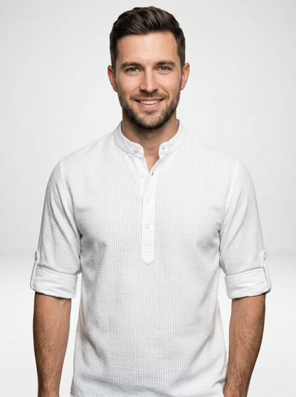 Men’s Lightweight Long-Sleeve Henley with Buttoned Placket