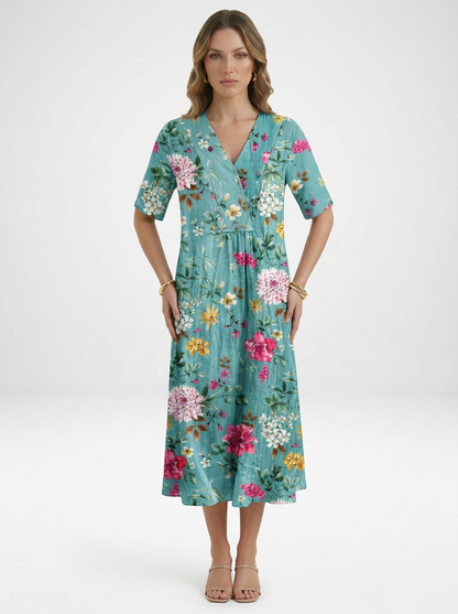 V-Neck Floral Beach Summer Midi Dress