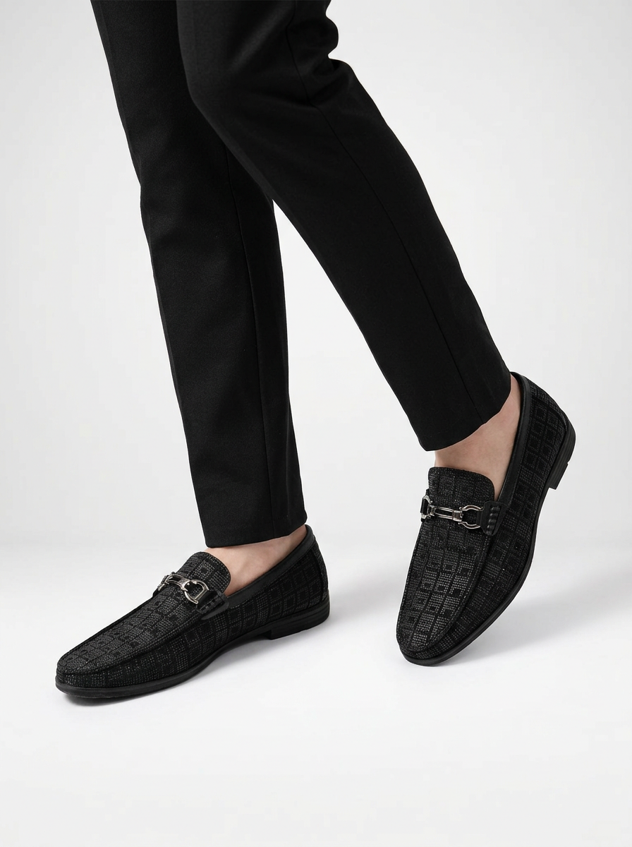 Men’s Chain Detail Slip On Plaid Loafers