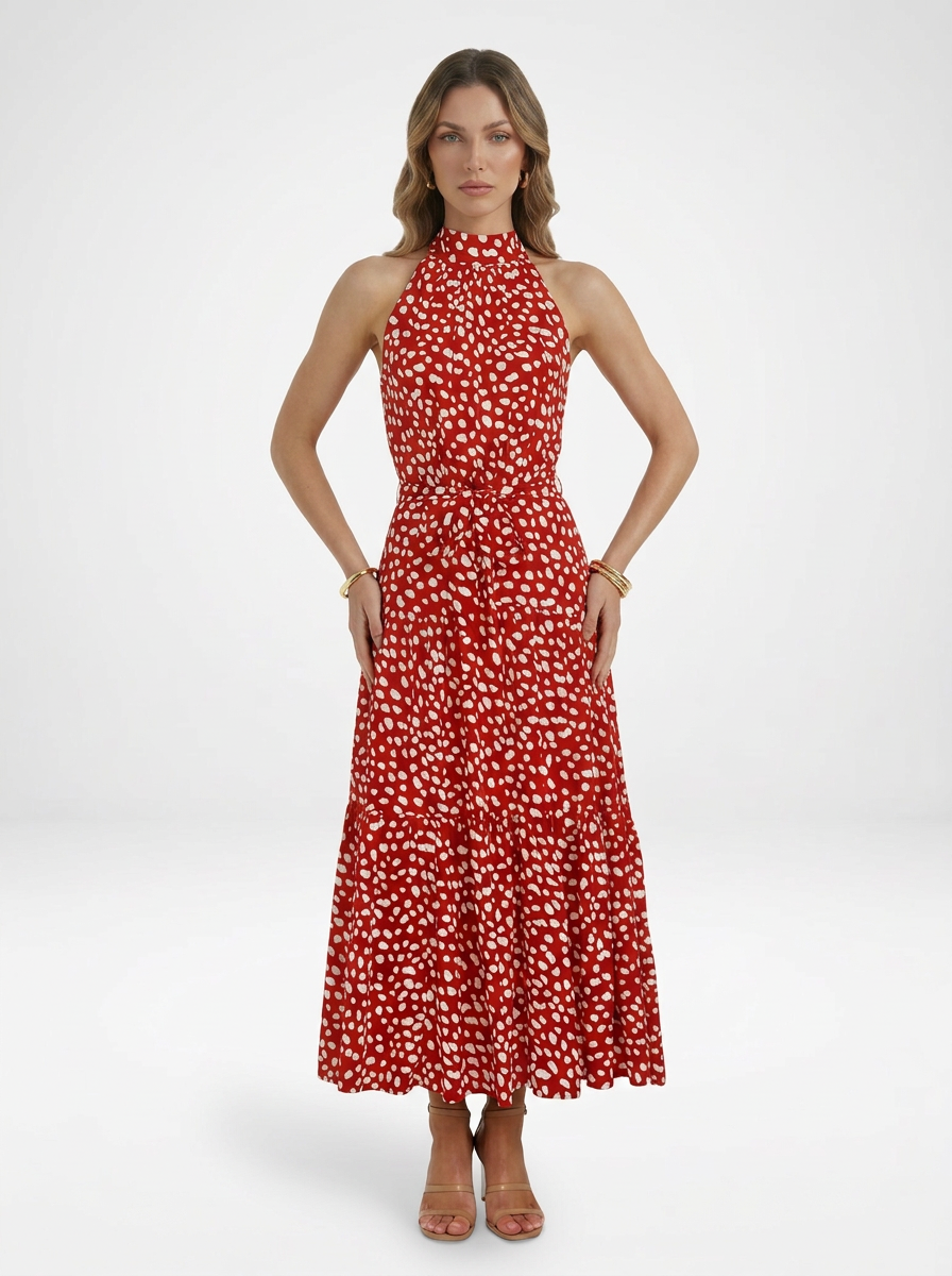 Polka Dot Halter Midi Summer Dress