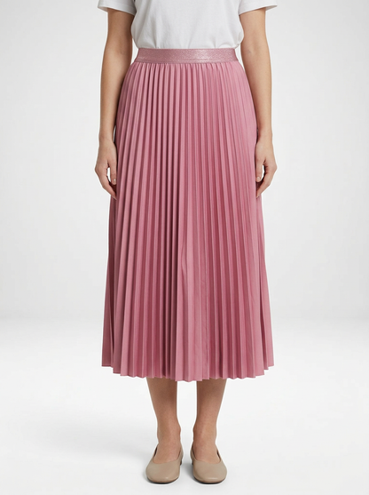 Women's Satin Pleated High Waist Midi Skirt