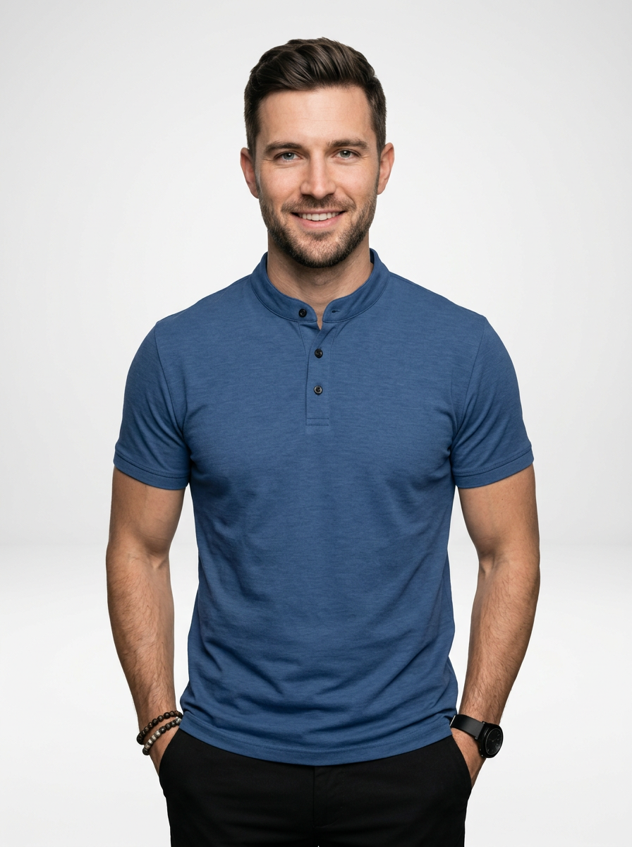 Men’s Casual Short-Sleeve Polo with Stand Collar