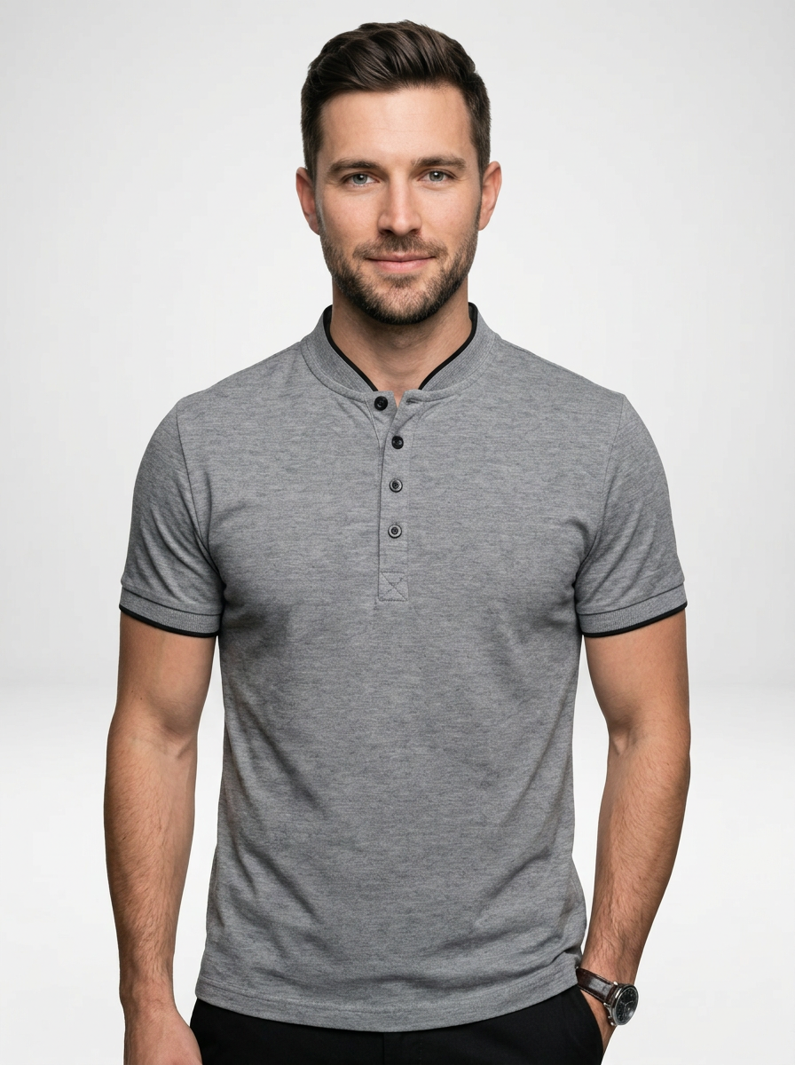 Men’s Short Sleeve Minimalist Button-Up Polo Shirt