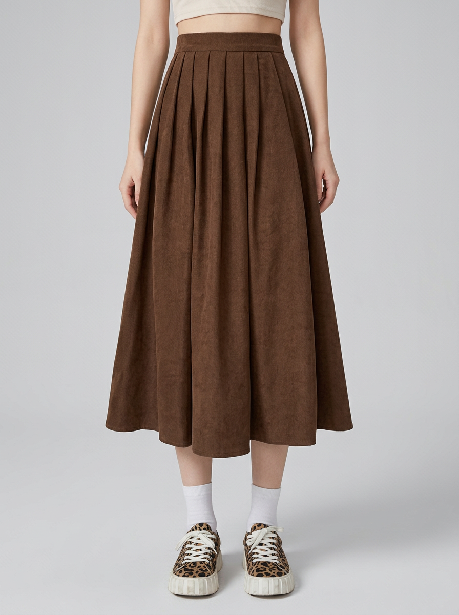 Pleated Midi Skirt Flowing A Line Silhouette