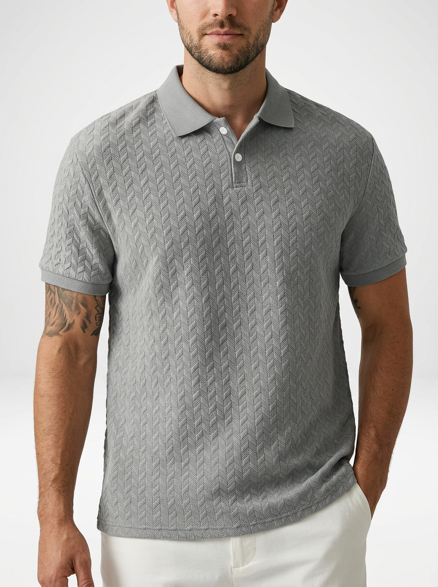 Men’s Textured Short Sleeve Stylish Polo Shirt