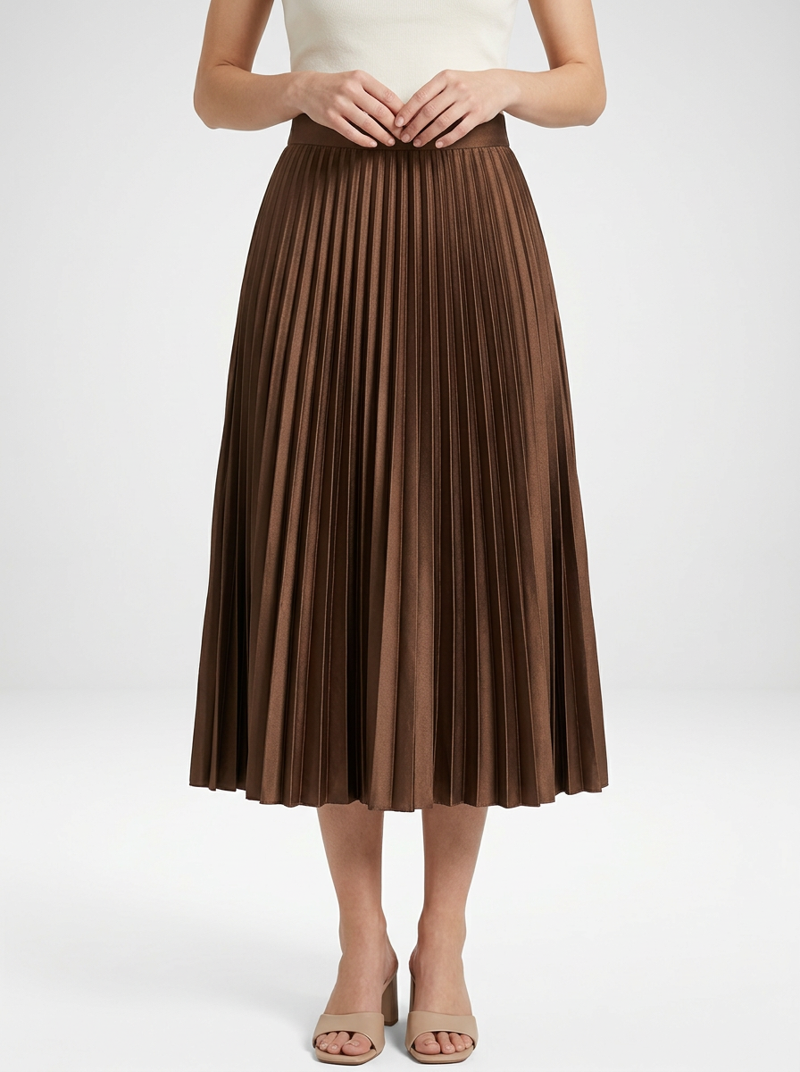 Pleated Midi Skirt with Elastic Waist