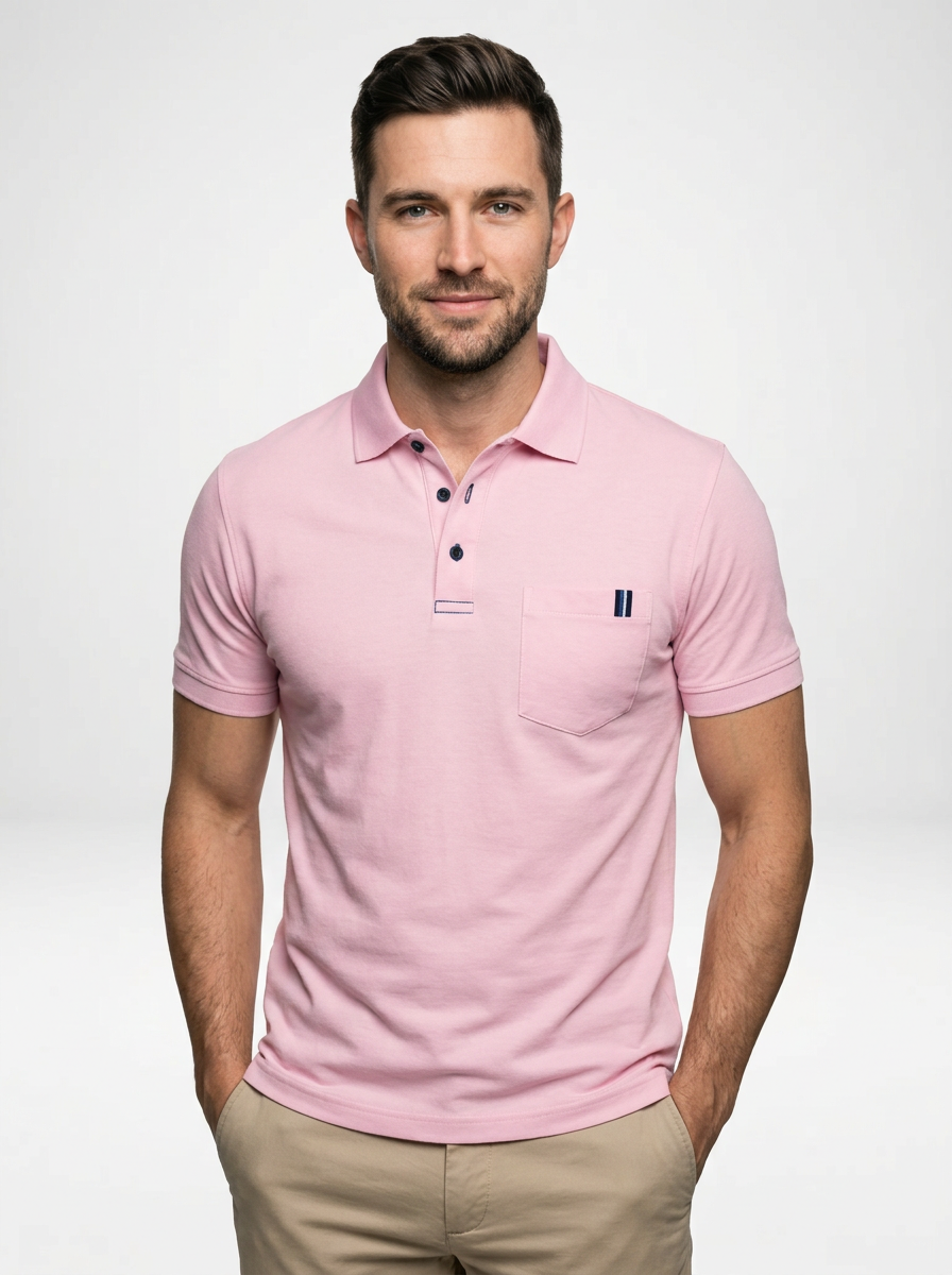 Men’s Solid Color Short-Sleeve Polo Shirt Featuring Chest Pocket