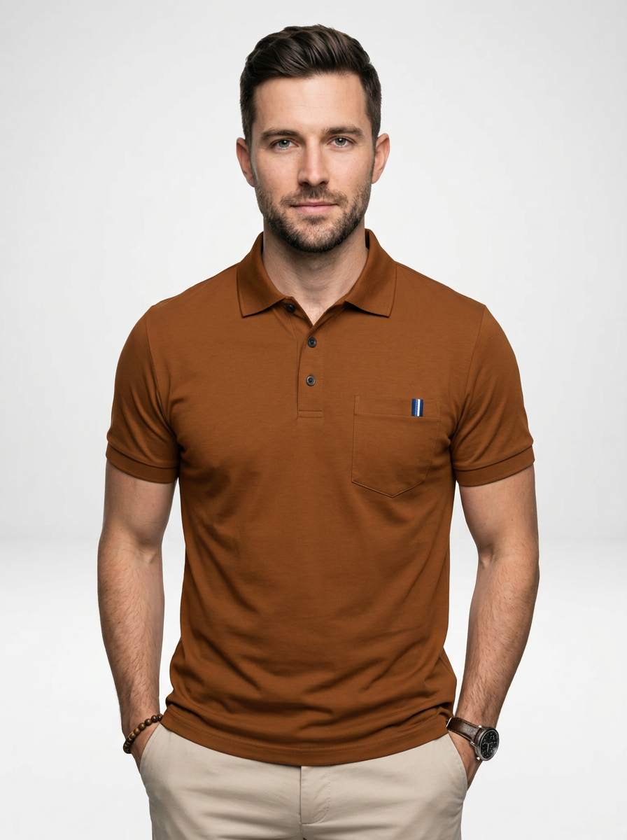 Men’s Solid Color Short-Sleeve Polo Shirt Featuring Chest Pocket