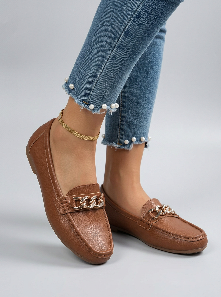 Women's Chain Detail Slip On Loafers