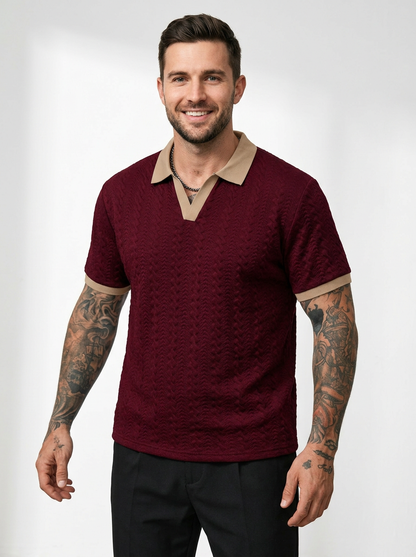 Men’s Short Sleeve Knit Polo Shirt with Contrast Detailing