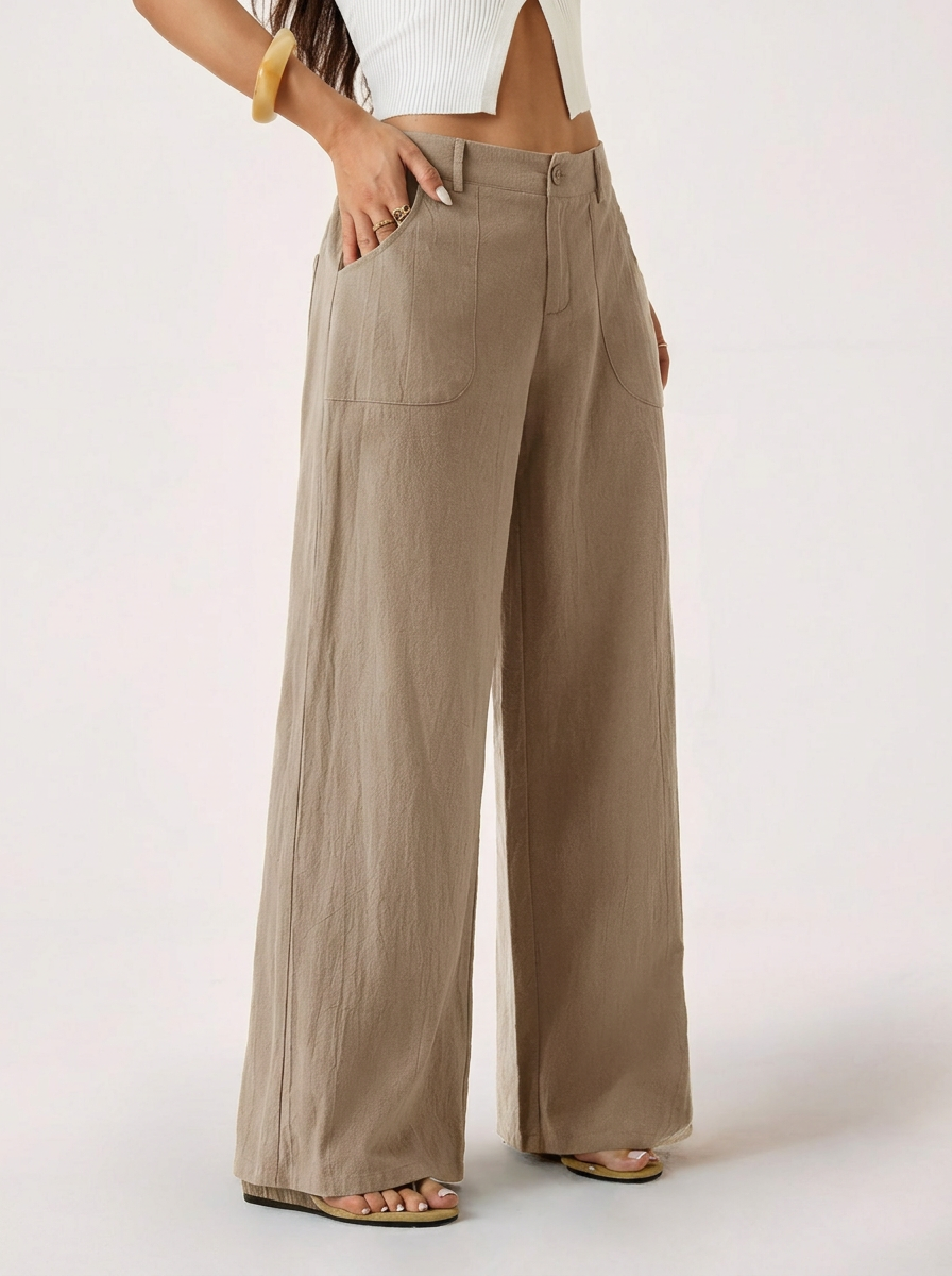 Women's Linen Low Waist Straight Pants