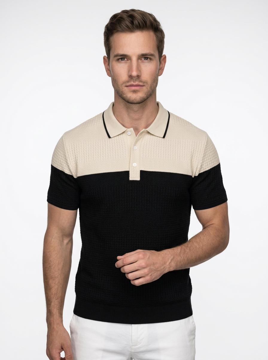 Men’s Colorblock Knit Sporty Polo Shirt