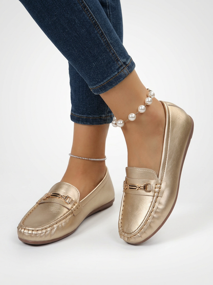 Women's Mirror Finish Round Toe Penny Loafers