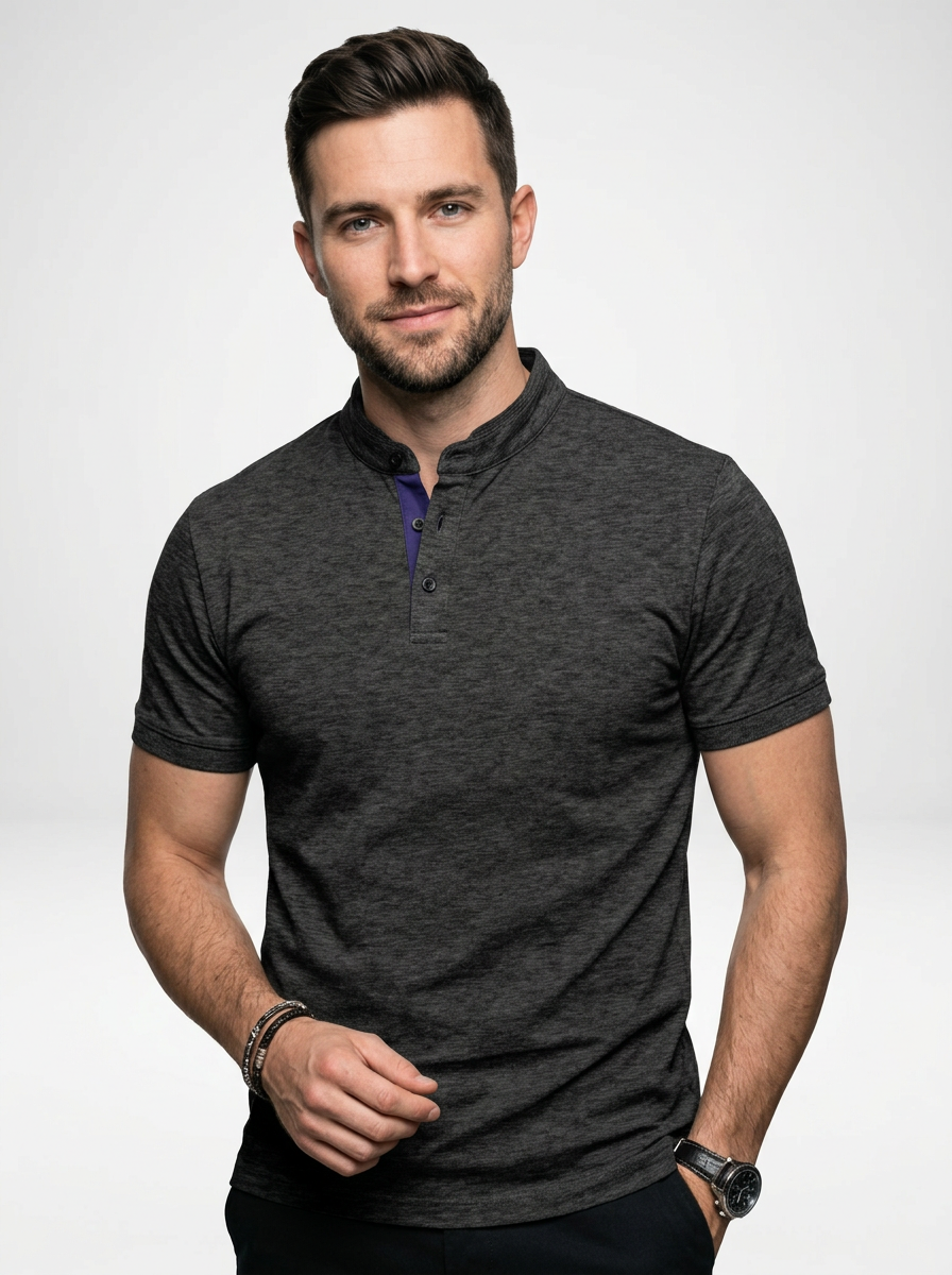 Men’s Casual Short-Sleeve Polo with Stand Collar